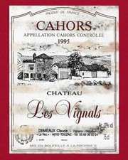 S42  Etiquette CAHORS CHÂTEAU LES VIGNALS 1995 DEMEAUX Claude récoltant TOUZAC