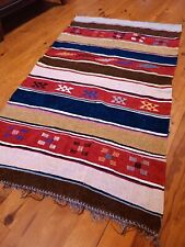 ? 150 x 90 - Tapis Kilim Berbère à Rayures - 100% Naturel en Laine de Mouton ?