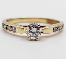 Bague solitaire or 14k diamant de 0,27 carats et diamants sertis rail vintage