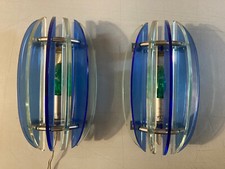 Très Belle Lampe Paire D’Applique Veca, Italie, 1970 Fontana Arte Design Bleu