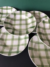 Moulin des Loups Orchies  6  Assiettes creuses carreaux verts , nappe, torchon