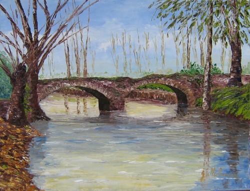 Tableau pont moulin - tableau-, fleuri