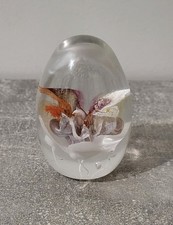 Sulfure Presse Papier Forme Oeuf Ovale Decor Fleur Signé 