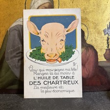 cpa illustrateur publicitaire l huile des chartreux tete de veau