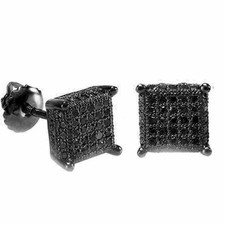 Boucles d'oreilles rondes de mariage en onyx noir de 1 ct créées en...