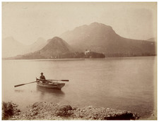 Neurdein, Lac d'Annecy, Barque et Château de Duingt vintage albumen print