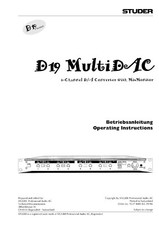Bedienungsanleitung-Operating Instructions pour Studer D 19 Multidac
