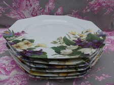 Ancienne manufacture ROYALE Limoges 6 Assiettes octogonales décor Fleurs 25cm
