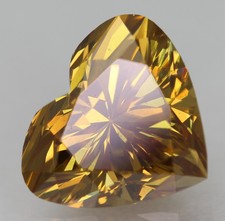 Cert 1.37 CT Orangé Jaune VVS1 Forme Coeur Naturel Amélioré Diamant 7.75x6.65mm
