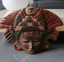 Masque Aztèque Maya tribal/Art Mexicain Incas. Machu Picchu, Cactus/Lune.21x30cm