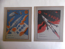 2 Protège-cahiers anciens René BRESSON  Fusée AN 2000 Science fiction Ecole Lune