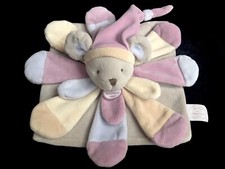 Doudou & Compagnie carré Souris gris taupe et mauve rose poudré DC2379 pétales
