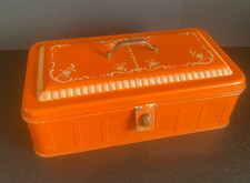 JOLIE GRANDE BOITE A PAIN VINTAGE EN TOLE LAQUEE ORANGE  - DECO RETRO TRES SYMPA