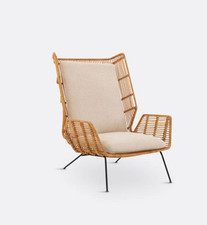 Fauteuil bois beige lin grand