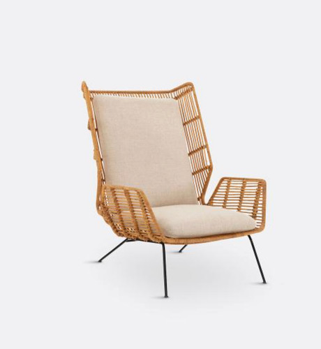 Fauteuil bois beige lin - , grand