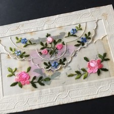Carte Postale Brodée Roses