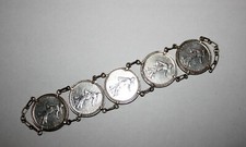 Rare BRACELET 5 PIECES ARGENT 5 francs semeuse dont une Fautée !!