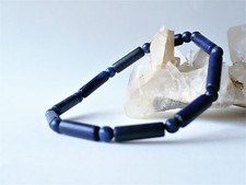 Bracelet élastique Lapis lazuli perles tubes / rondes 4 mm - bleu pierre fine