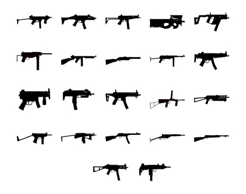 Submachine gun silhouette - w,
