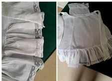ANCIEN TABLIER DE SOUBRETTE VOILE DE COTON BLANC AVEC VOLANT BORDE DE DENTELLE