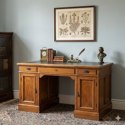 Bureau ancien chêne - chêne, cuir