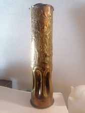 Vase décoratif en laiton – Douille d'obus 90 mm – Artisanat militaire – 1953
