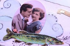 1st APRIL FISH POSTCARD 1940 1950 OLD VINTAGE DIY PAPER CUT CARD LOVE ROMANCE