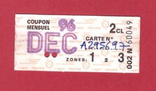 Ancien ticket métro Paris - RATP/SNCF - Coupon carte orange - année 1996 -