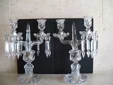 Paire de girandoles anciennes en cristal de Baccarat modèle bambou