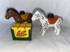 Playmobil 1.2.3 2 Chevaux Avec Carottes Haras Ferme Cowboys