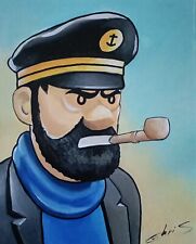 TABLEAU PEINTURE TOILE CAPITAINE HADDOCK BD TINTIN  ORIGINAL  SIGNÉ CHRISK