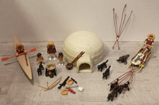 Playmobil lot esquimaux 3465 - 3466 Igloo traineau chiens kayak 7 personnages