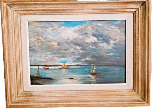 Tableau huile sur - , bois