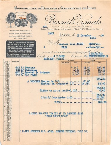Facture 1930 biscuits - facture,