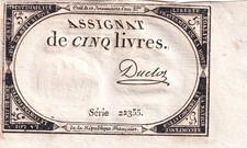 5 Livres - 10 Brumaire An II (31.10.1793) - Sign. Duclos - Série 22355
