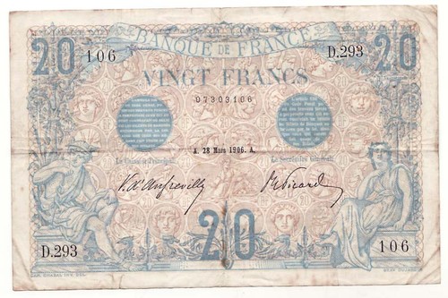 Billet francs bleu - 20,