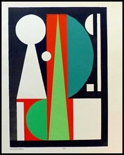 Auguste HERBIN : composition abstraite, lithographie pochoir  1952