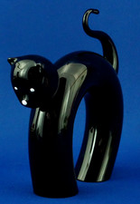 Lucio Zanetti SCULPTURE Chat opalin verre noir MURANO VENISE LA MURRINA Italie