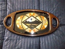 VINTAGE PLATEAU OVALE ACAJOU AILES DE PAPILLONS BAIE DE RIO BRESIL ART DECO 