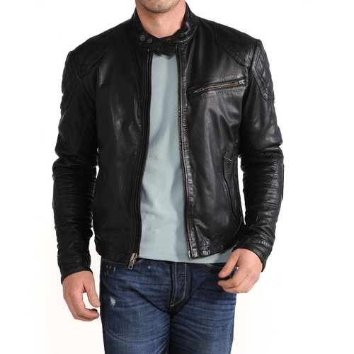 Veste cuir réelle noire - veste,