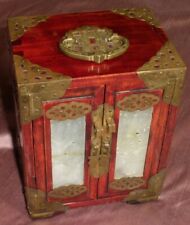 Coffret / boîte à bijoux asie " armoire chinoise " bois bronze laiton & jadéite