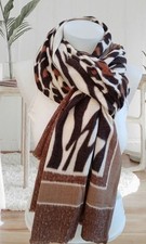 Écharpe Marron Beige Laine Et Cachemire Motifs Léopard Douce Chaude Étole Châle 