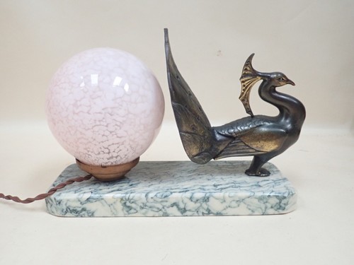 Ancienne lampe marbre paon - lampe,