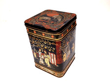 BOITE A THE - Tôle lithographiée - Décor chinoisant - 22x15x15 cm