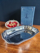 Plat Ovale Vintage en Métal style argenté - Plateau de Service Élégant Bordure