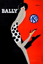 Affiche Originale Bally Femme au ballon Bernard Villemot 1980