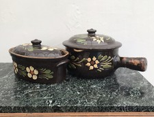 French Antique Alsace Brown Slipware Pottery Potato Glaze Tureen Pot Fondue Lrg