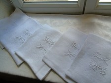 French set of 5 table  linens damask napkins  monogram   "Y C " antique vintage