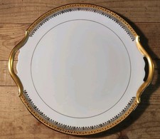 Plat De Service Rond Ansé Porcelaine De Limoges Blanche Et Dorure Diam 27,2 Cm 