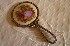 Très beau miroir ancien de sac décor Fragonard porcelaine de Limoges